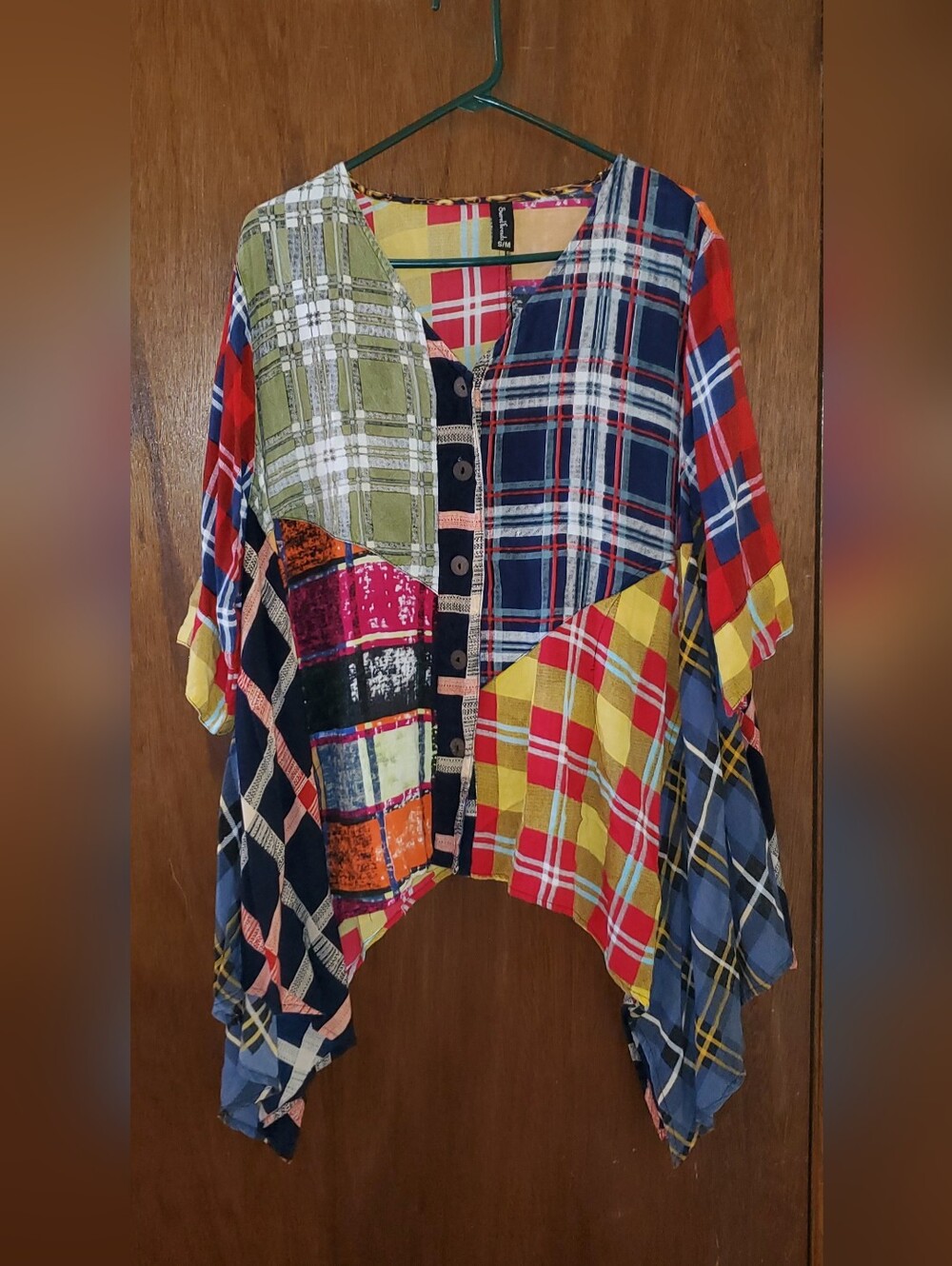 Sacred Threads Multicolor Patchwork Plaid Shirt Sz Small Medium